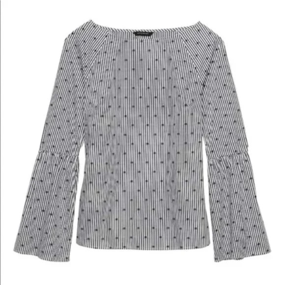 Banana Republic Gray Grey Top XS 70s Style Bell Sleeves Blouse Cotton Patterned - Picture 1 of 5